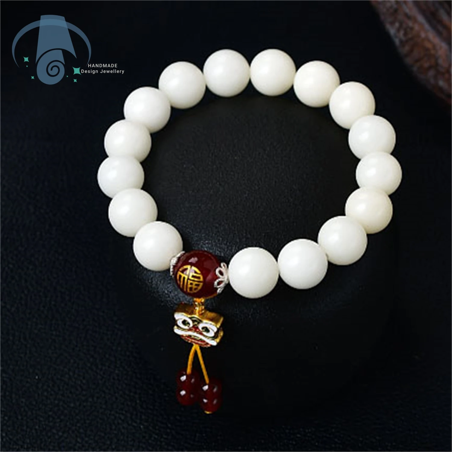 

Браслет из семян Бодхи для женщин, пробуждающий дизайн льва, белые бусины Бодхи, ручная работа, минималистичный богемный стиль, молитвенные украшения, подарок