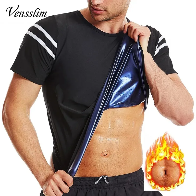 Vensslim Sauna Sweat Shirt for Men Compression Short Sleeve Body Shaper Weight Loss Suits Workout Waist Trainer Slimming Corset