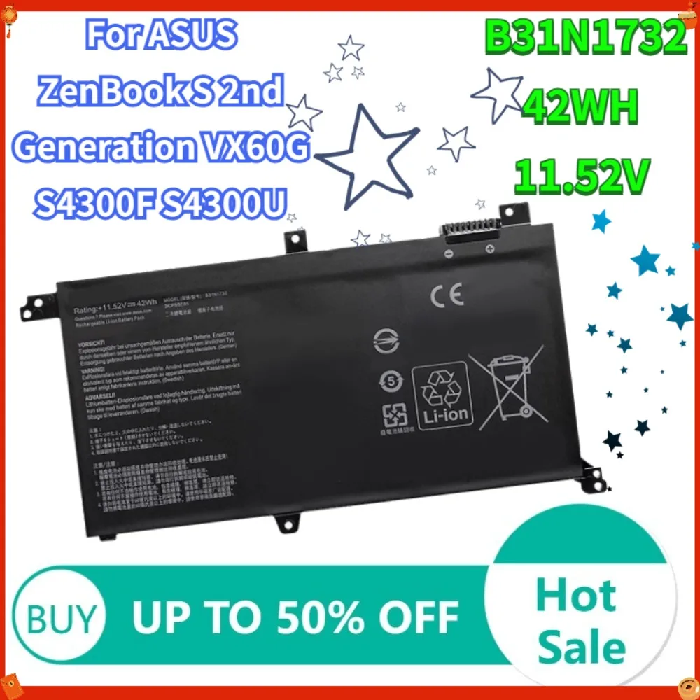 

Аккумулятор для ноутбука ASUS VivoBook X430UA X430UF X430UN X430FA X430FN S4300F S4300U X571GT X571LH X571G B31N1732 11.52V 42WH