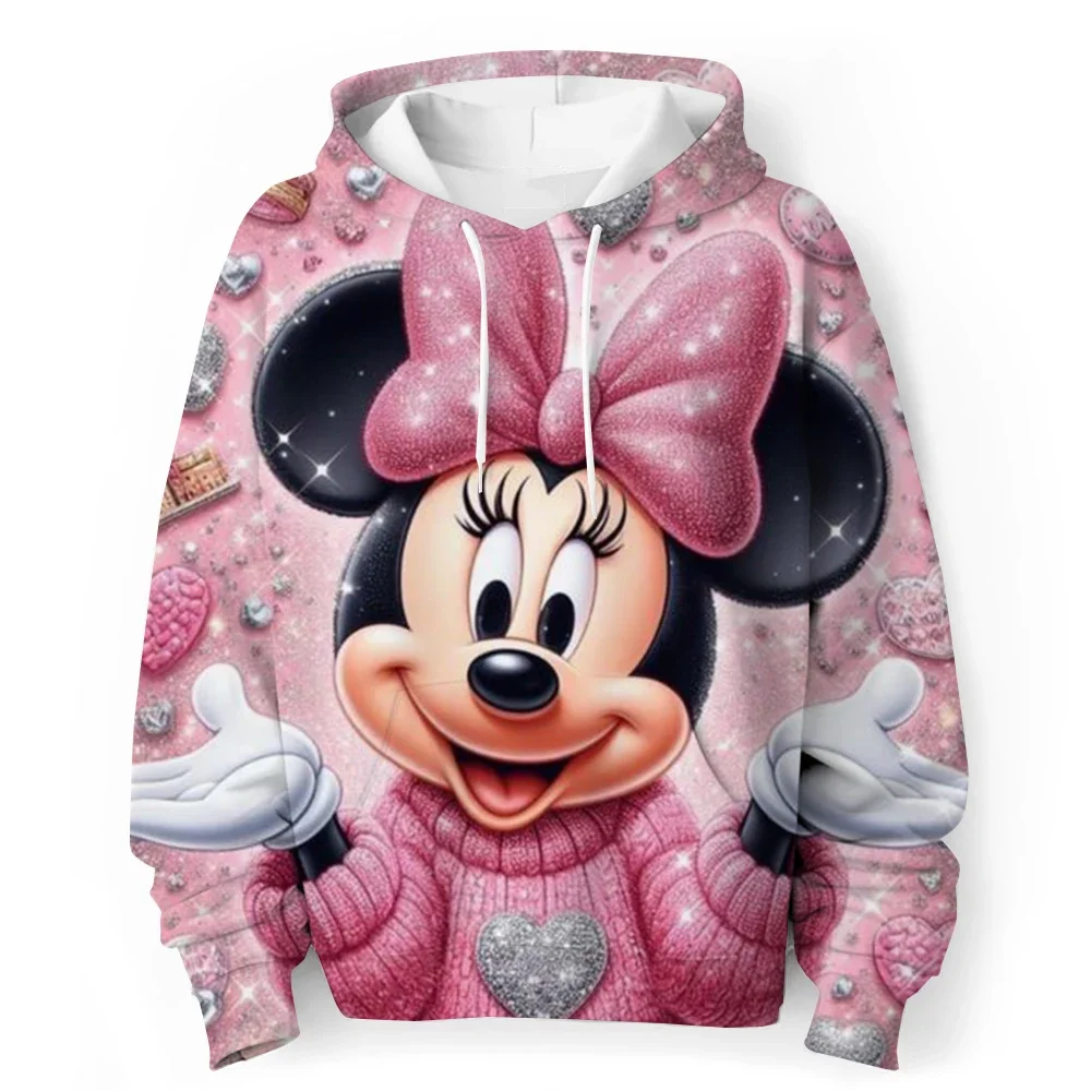 Zabawna kreskówka Anime Mickey Minnie Disney Mouse bluza z kapturem z nadrukiem jesienno-zimowa damska bluza z kapturem moda odzież dla par bluza z kapturem