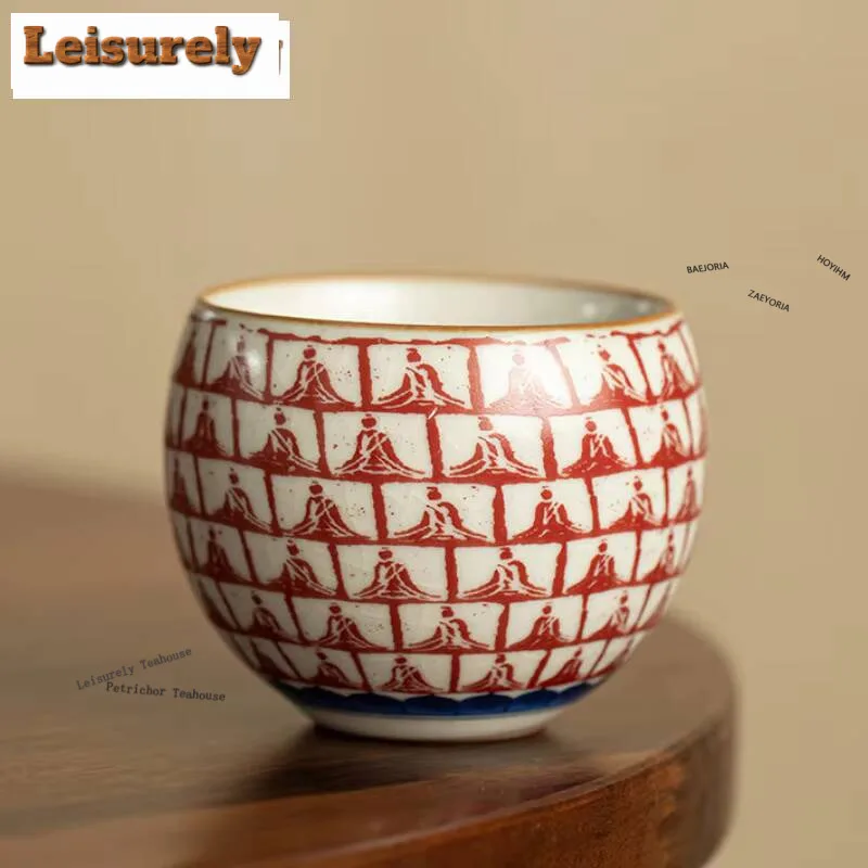 120ml Ru Kiln Thousand Buddhas Tea Cup Zen Ceramic Master Cup Small Tasting Mug Aesthetic Teacup Meditation Cup Teaware Craft