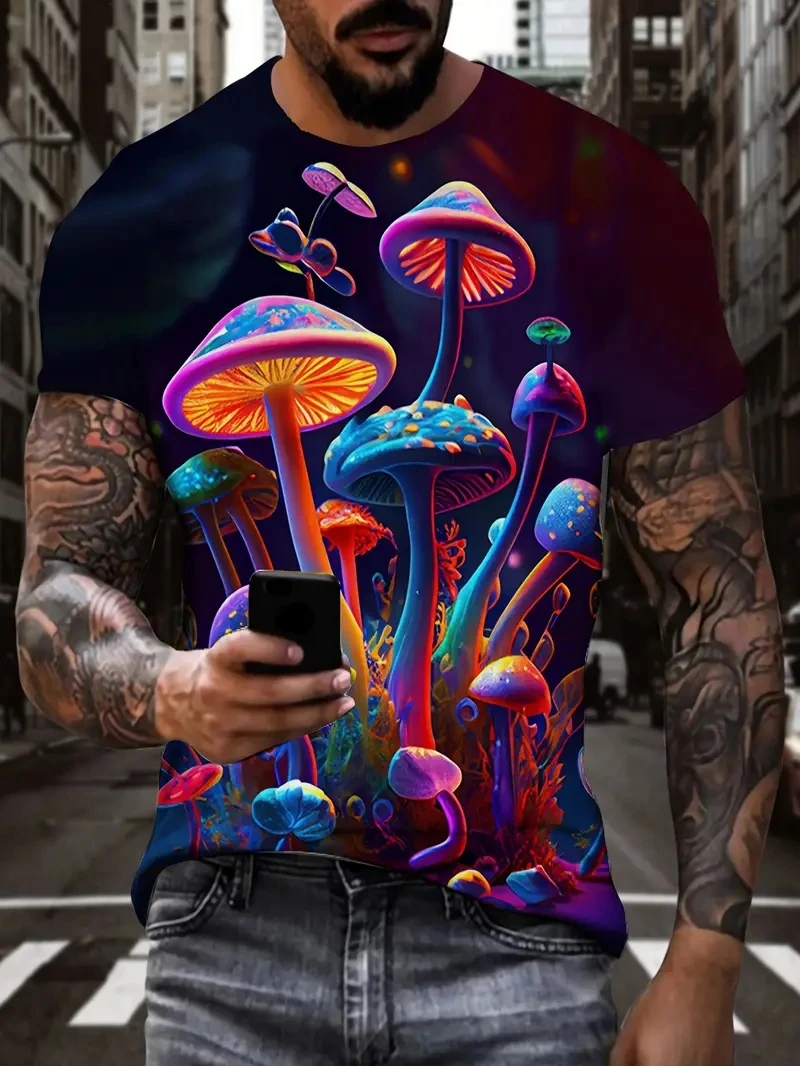 

Мужская рубашка больших размеров с 3D красочным грибным принтом и короткими рукавами, свободная и повседневная, мягкая, удобная и дышащая, для спорта на открытом воздухе