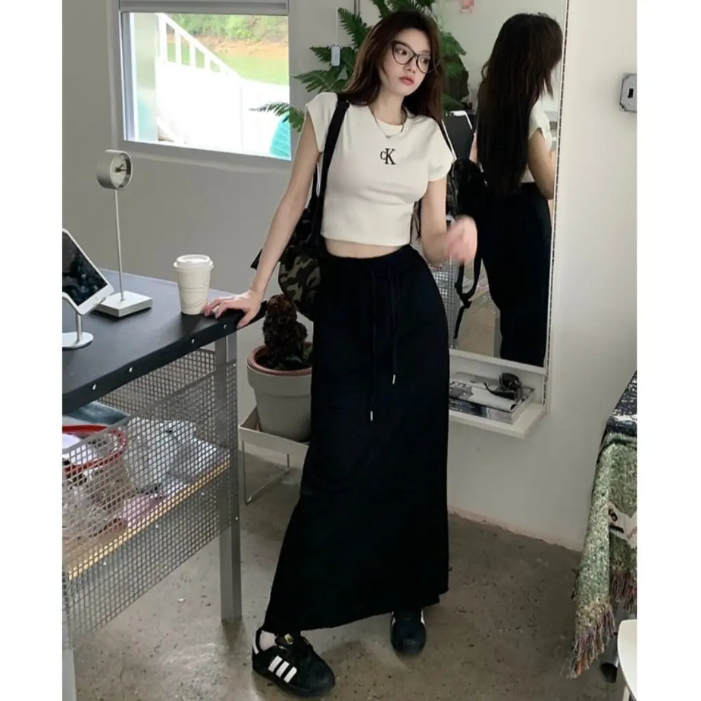 

Black High Waist A-Line Skirt for Women Mid-Length Summer New Design Sense Fashionable Women's Skirts