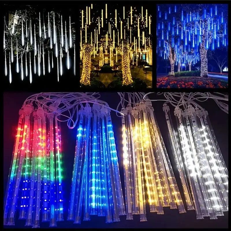 Imagem -06 - Solar Meteor Shower Rain String Led Light Fairy Light Tube 30 cm 50cm Casamento Decoração de Árvore de Natal ao ar Livre Guirlanda de Férias