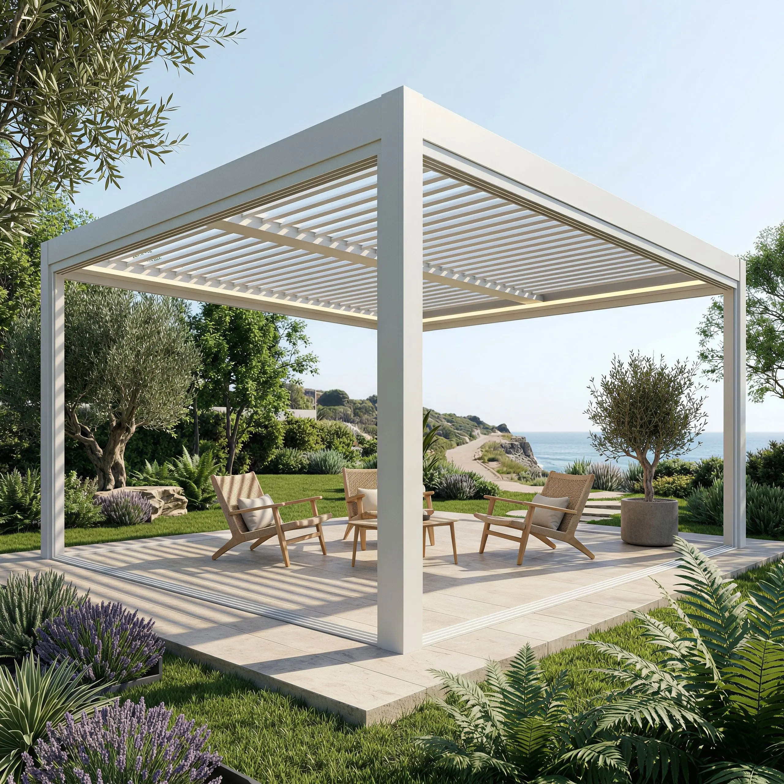 Pérgola de Aluminio de Diseño Moderno, Pabellón Exterior Impermeable con Persiana Ajustable Eléctricamente, Pabellón Recreativo