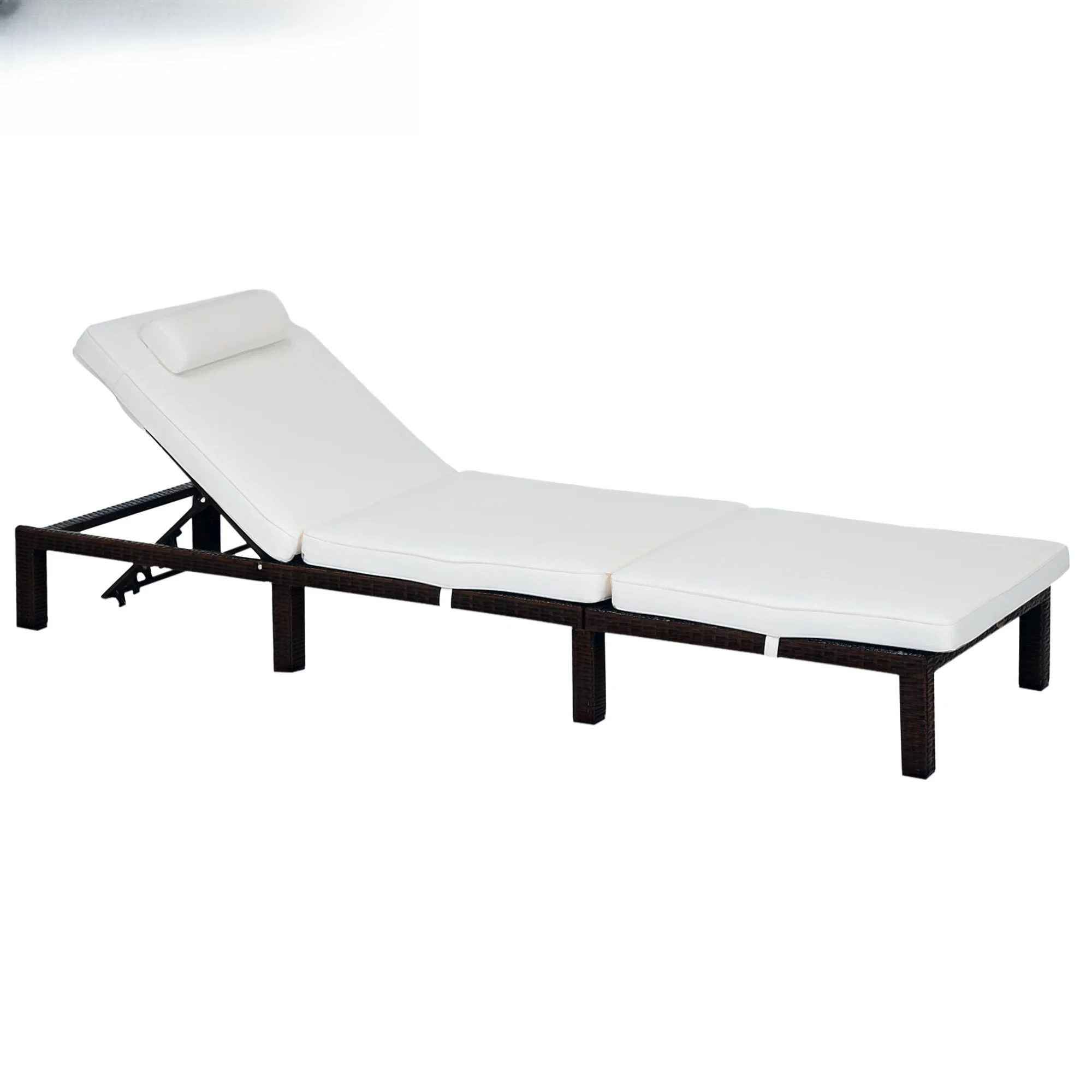 Outsunny Rattan Sun Lounger, 5-Level Adjustable Garden Lounger Recliner with Cushion and Headrest, Outdoor Reclining Sunbed