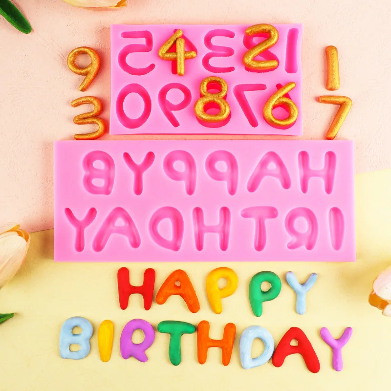 Happy Birthday English Alphabet Chocolate Fondant Silicone Mold Children's Birthday Cake Decoration Insert B175