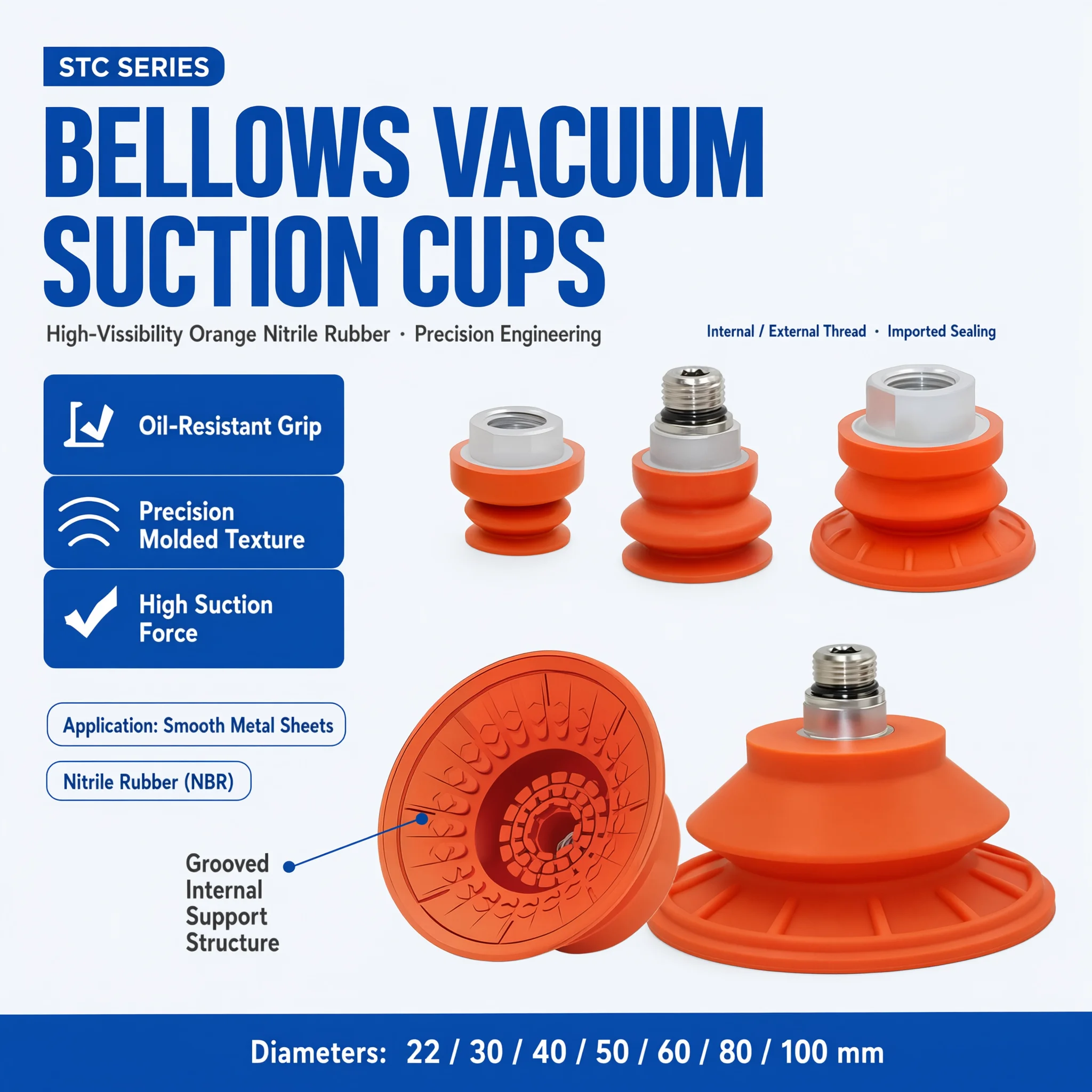 STC 1.5 Bellows Vacuum Suction Cup STC22N to STC125N Anti Slip Sheet Metal Pad NBR Rubber Gripper G1/4 G3/8 M14 for Robot EOAT