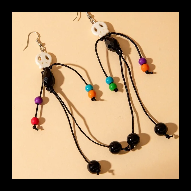 إكسسوارات، أقراط مخصصة ومبتكرة مطرزة برأس شبح طويلة من البوليستر للهالوين، أقراط زينة