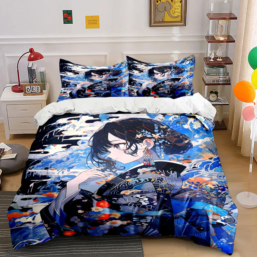 Elegant woman in kimono with nature backdrop Print Bedding Set 1 Duvet Cover 2 Pillowcases for Adult and Children Luxury Gift