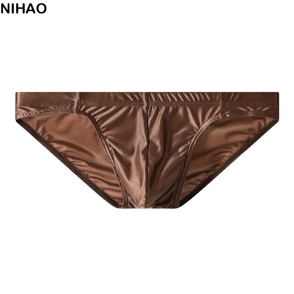 

Однотонные мужские трусы с низкой посадкой, тонкие, простые, из атласного шелка, мужское нижнее белье, подарки