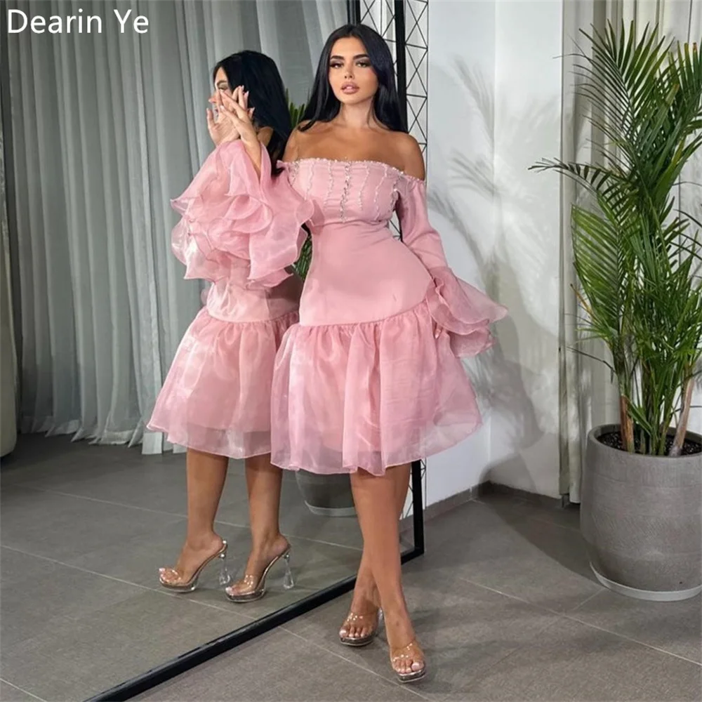 

Customized Formal Gown Saudi Arabia Dearin Off-the-shoulder Ball Knee Length Skirts Draped Tulle Applique Flouncing Bespoke Occ