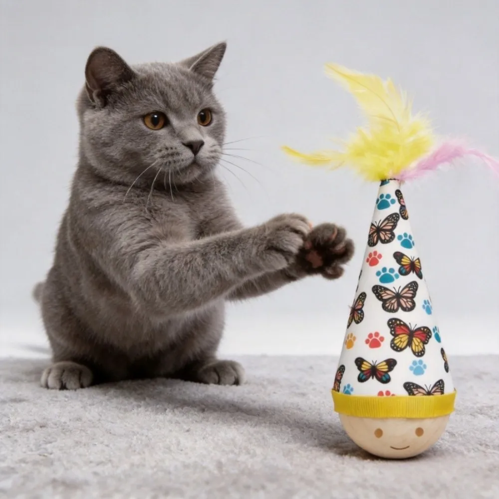 Colorful Feather Cat Tumbler Self-Righting Dynamic Shaking Self Play Cat Entertainment Cartoon Pattern Wear-resistant