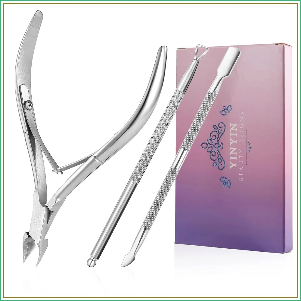 Cuticle Trimmer with Pusher and Cutter, Stainless Steel Nippers for Manicure & Pedicure