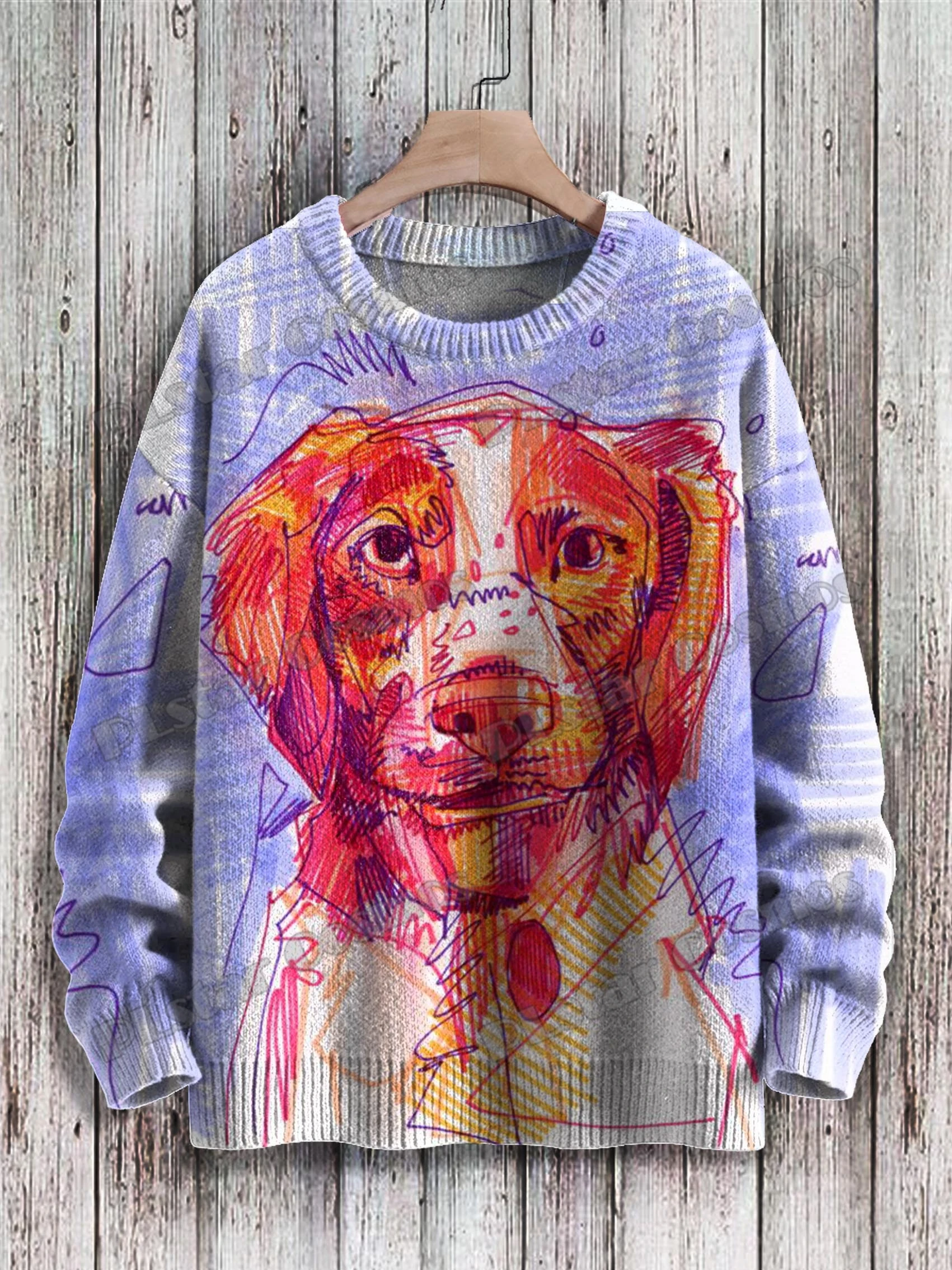 Jersey de punto con estampado 3D para hombre, suéter con diseño de línea de Arte de perro, divertido e informal, invierno, ZZM96