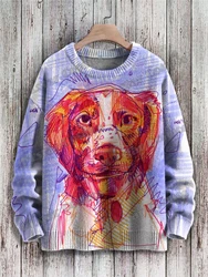 Cute Dog Art Line Pattern & Funny Hippo Art 3D Printed Men's Knitted Pullover Winter Unisex Casual Knit Pullover Sweater ZZM96