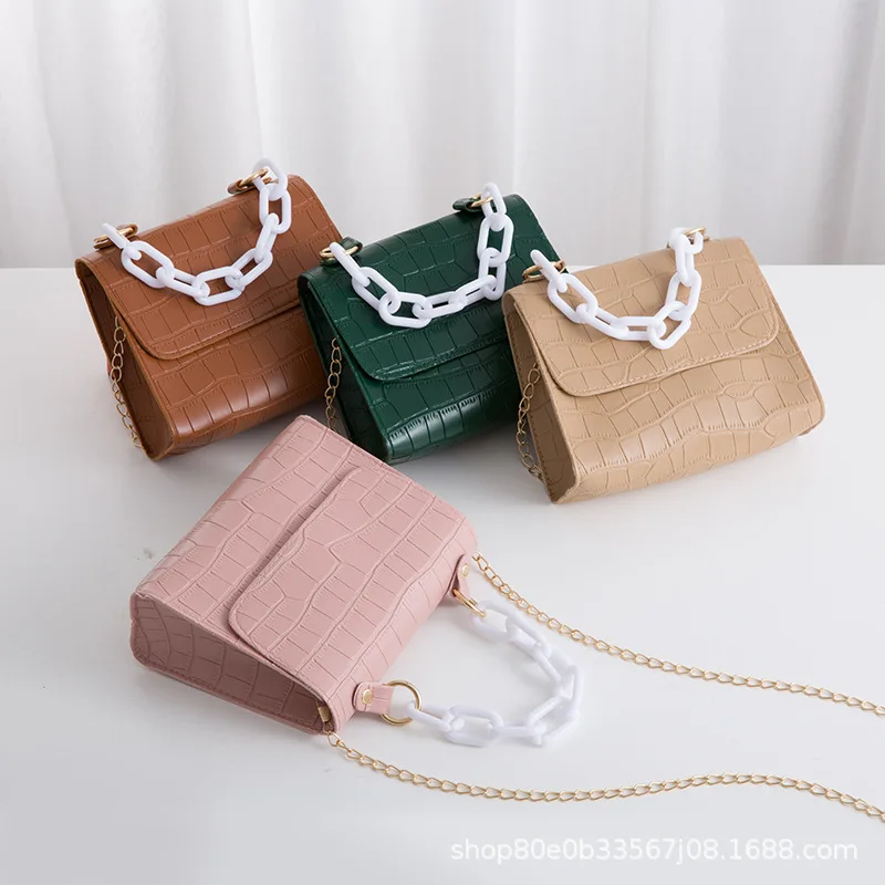 New Crocodile Pattern Small Square Bag Female Bag Wholesale Internet Celebrities  Bag Female Thick Chain Handbag Money Bag