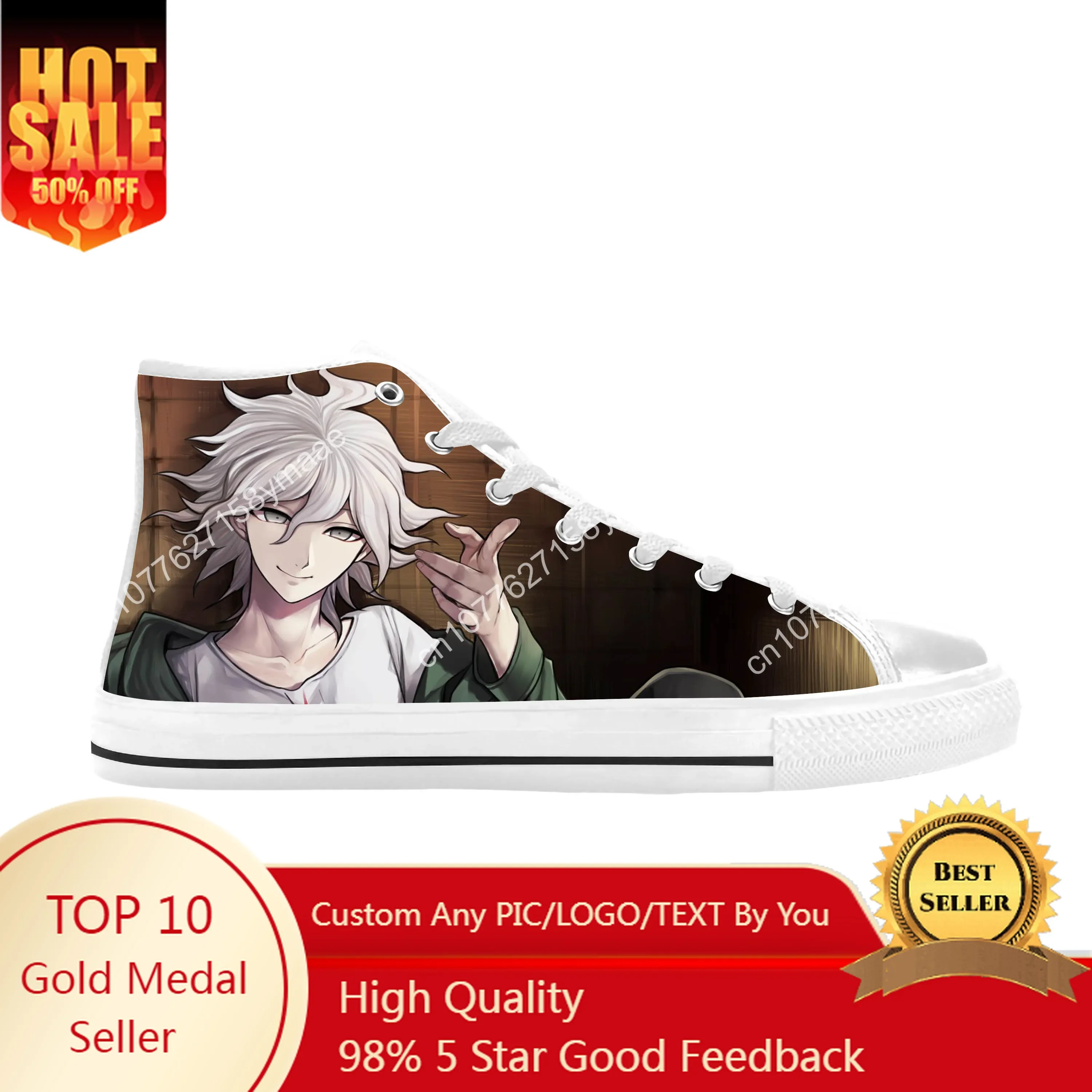 

Japanese Anime Cartoon Danganronpa Komaeda Nagito Casual Cloth Shoes High Top Comfortable Breathable 3D Print Men Women Sneakers