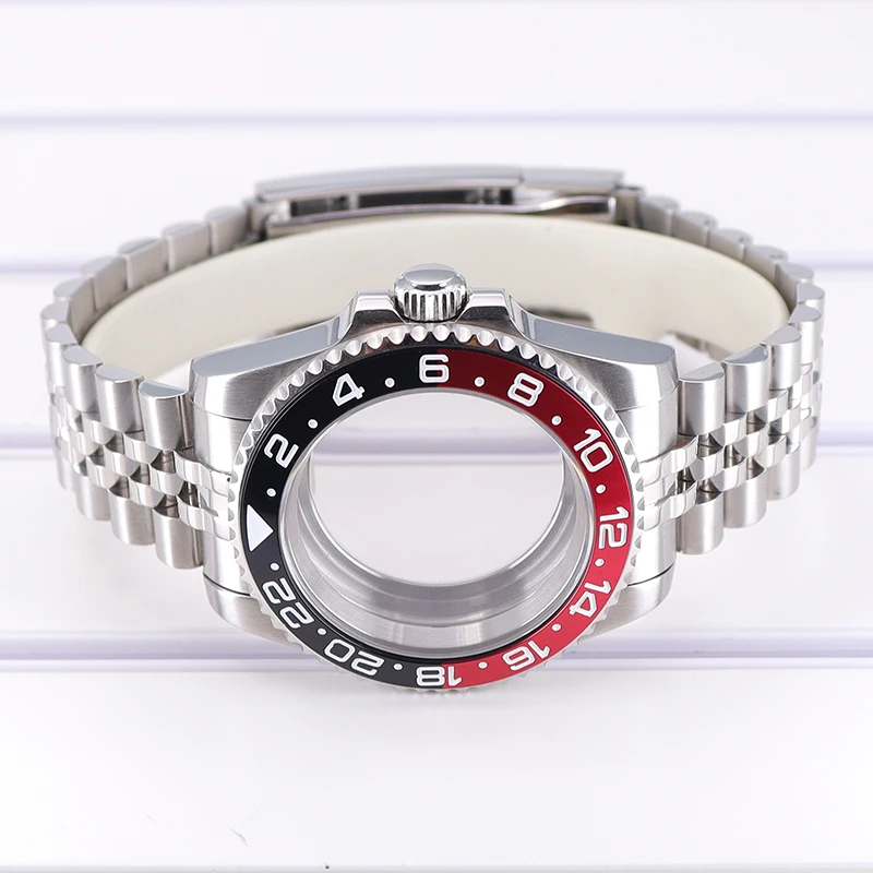 40mm Watch Case Jubilee Bracelet Red Line GMT Firefighter Sapphire Glass For Seiko Nh35/36 Eta 2824 Miyota 8215 Movement 28.5mm