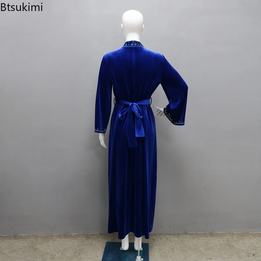 Eid Muslim Women Dresses Velvet Diamond Abaya Elegant Party Maxi Dress Ramadan Morocco Kaftan Robe Saudi Arab Vestidos Jalabiya 5