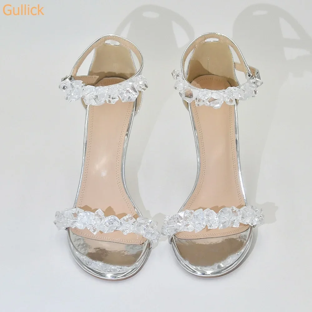 Crystal Bling Bling Shiny Women Sandals One Word Belt Summer New High Heels Fashion Ankle Strap Open Toe Stiletto Heel Sandals