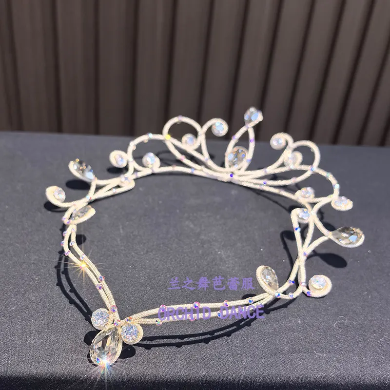 Ballet crown headpiece set decorated with clear rhinestone scroll hollow tiara with pendant forehead ornament for ballet stage p