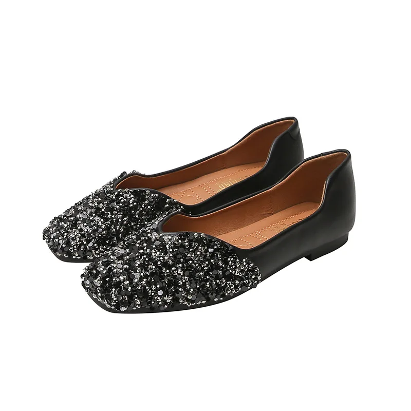 Women's Ballet Flats Fashion Princess Shoes for Casual Crystal Boat Shoes Sparkling Rhinestone Women
