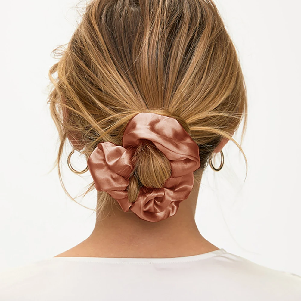 

100% Mulberry Silk Hair Scrunchies Elastic Rubber Band Hair Ties Big Large Gum Ropes Ponytail Holders for Women Girls 19 Momme