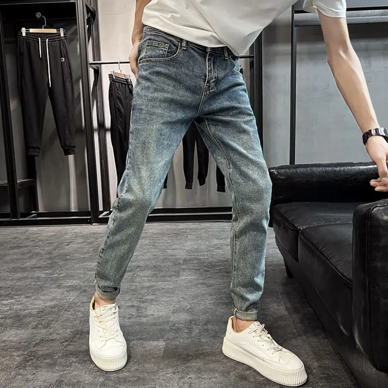 

Spring Autumn Man Cowboy Pants Low Rise Jeans for Men Elastic Tight Pipe Skinny Trousers Slim Fit Stretch 2024 Trend Stylish Xs