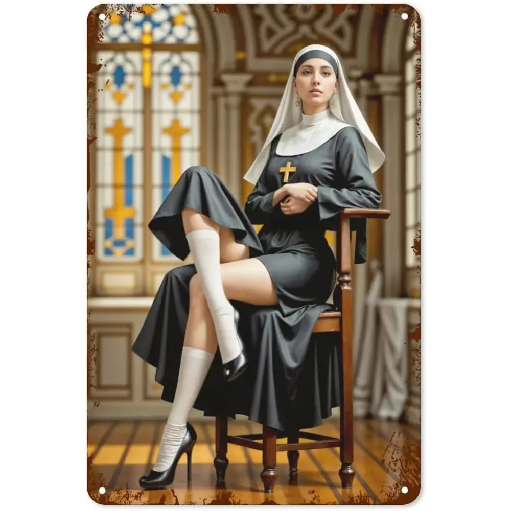 1 x Retro-Blechschild „The Nun“ – Vintage-Wanddekoration aus Metall für Zuhause, Küche, Bar, Kneipe, Garage, Badezimmer