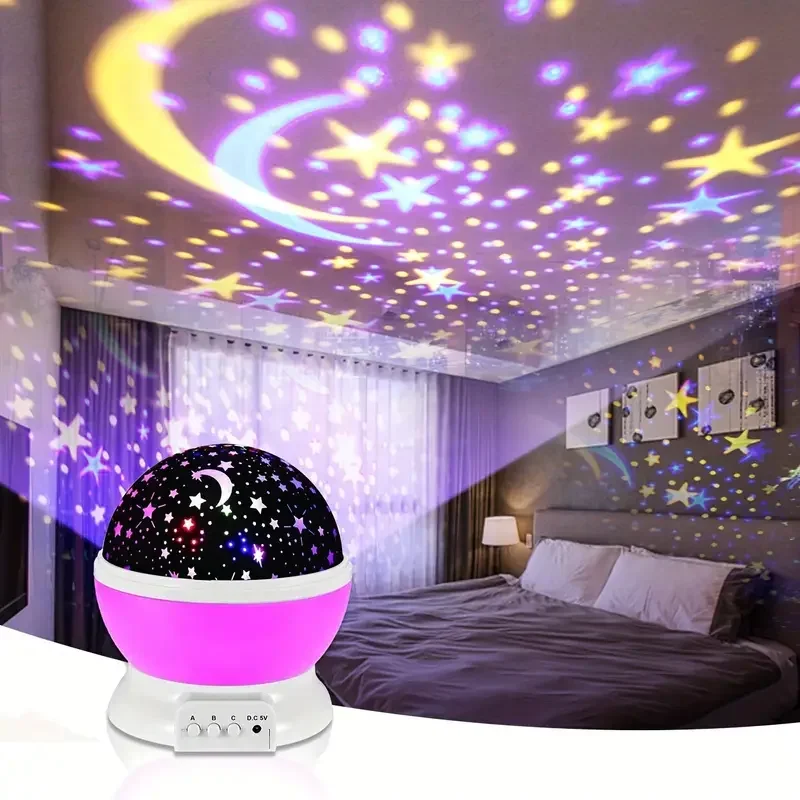 Proyector de luz nocturna de luna y estrella, lámpara giratoria de 360 grados, cambia de color, ideal para decoración del hogar, 1 unidad