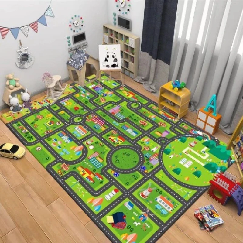 

City Race Track Children's Play Large Area Rugs Boys Bedroom Decorations Carpet for Living Room Anti-slip Children's Floor Mat