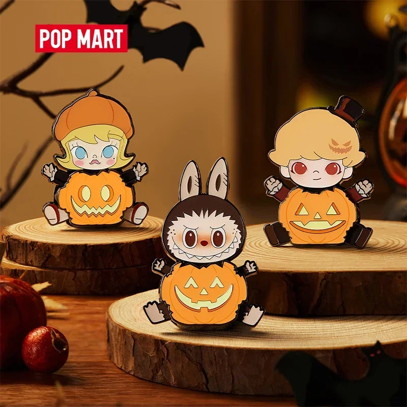 Pop Mart Happy Halloween Party Series-Pumpkin Fridge Magnet Badge Original Toys Cute Anime Figure Ornaments Collection