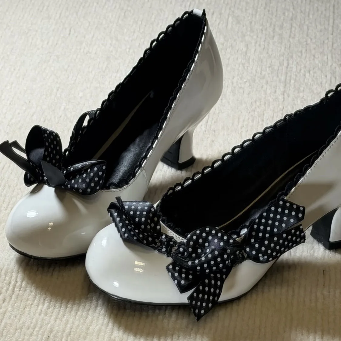 Vintage Polka Dot High Heels, Japanese Style Round Toe Shallow Mouth Lolita Pumps, Versatile Elegant Office Work Shoes for Women