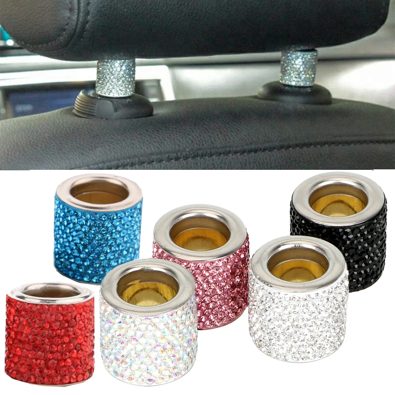 2 Stuks Universele Mode Auto Hoofdsteun Kragen Interieur Decoratie Ringen Chroom Strass Bling Ringen Auto Stoel Accessoires