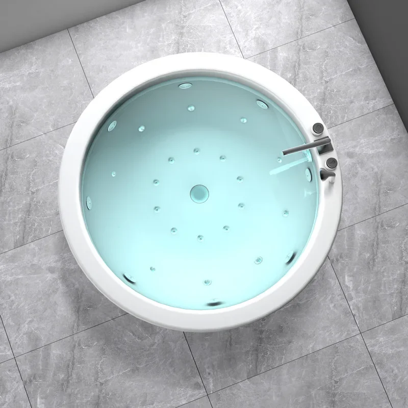 

Double large round cylinder thermostatic hotel jacuzzi tub home freestanding round acrylic bathtub