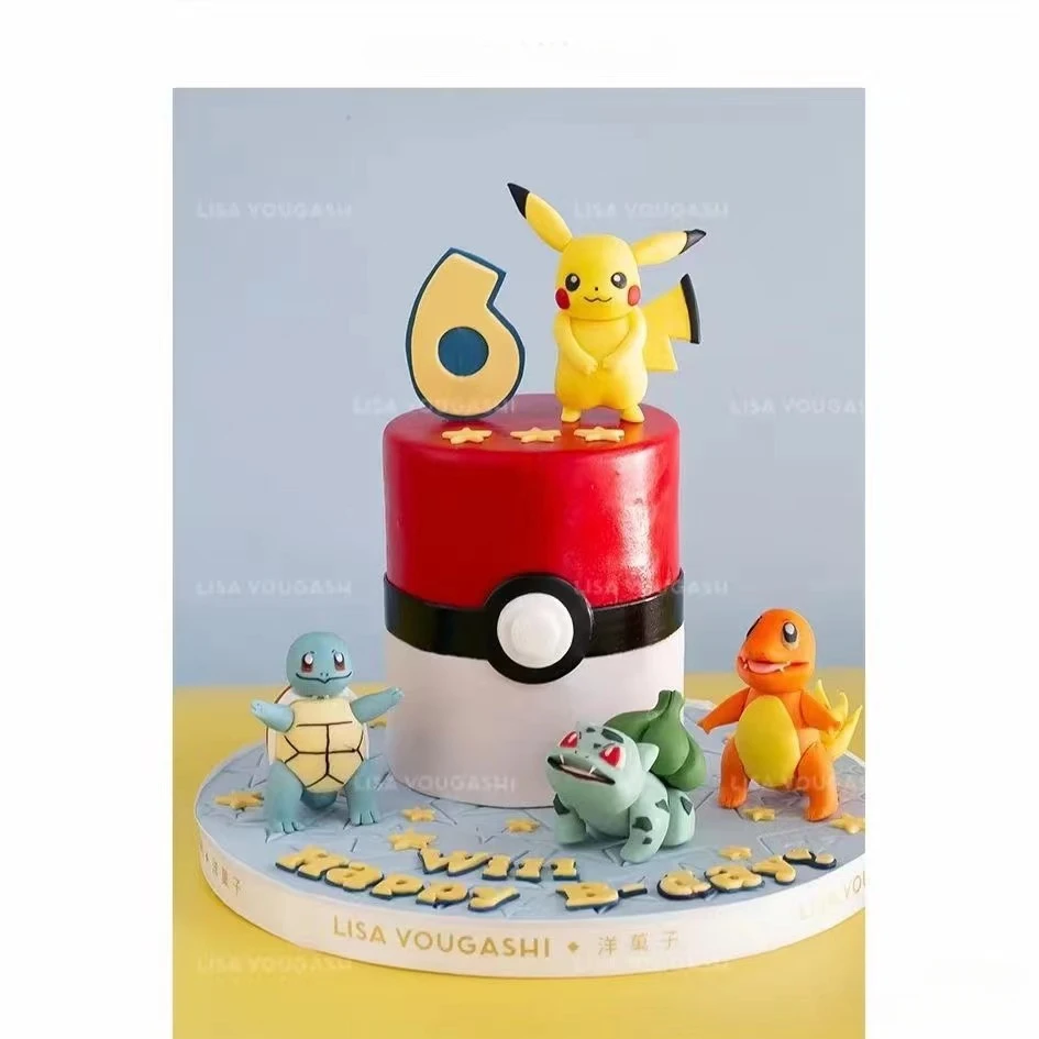 6PCS Pokemon Anime Figure Toys Pikachu Squirtle Charmander Decoration Ornaments Action Figure Car Accessories Kid’s Gift