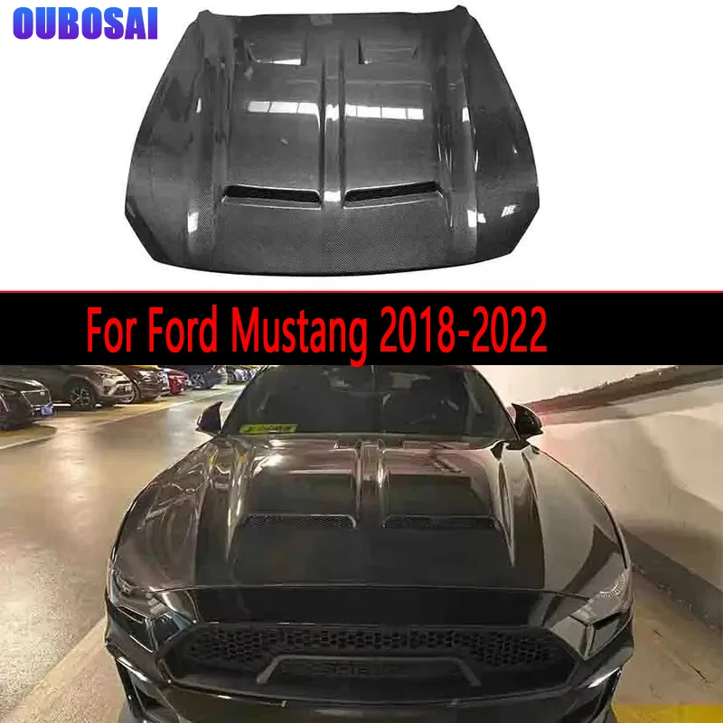 

For Ford Mustang 2018-2022 Carbon Fiber Hood Engine Cover Hood Car Headliner Hood Cutout Cooling Front Cover body kit