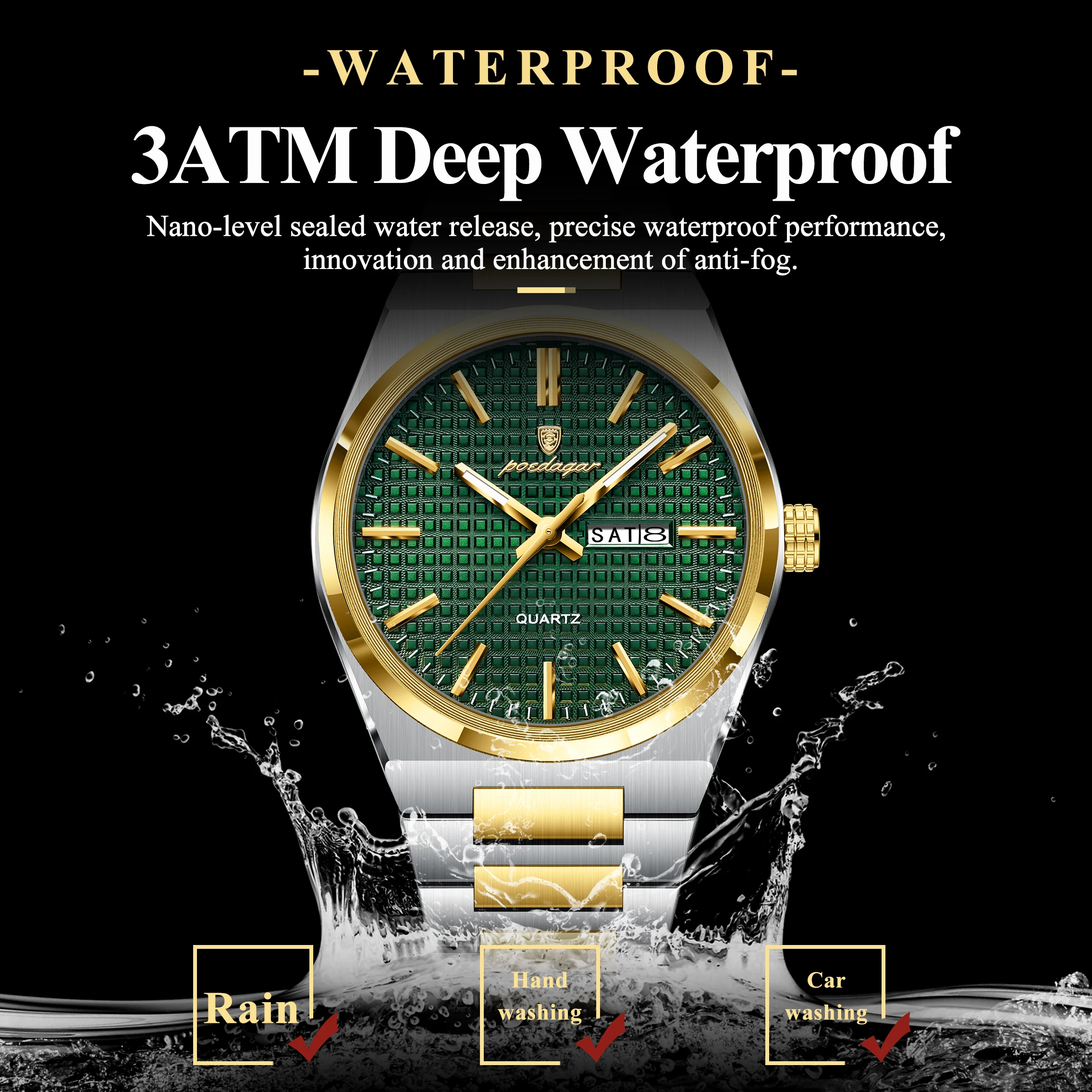 POEDAGAR Luxury Men Watch Date Week Waterproof Luminous Stainless Steel Watch For Man Casual Quartz Men's Watches Male Sport+Box image 3