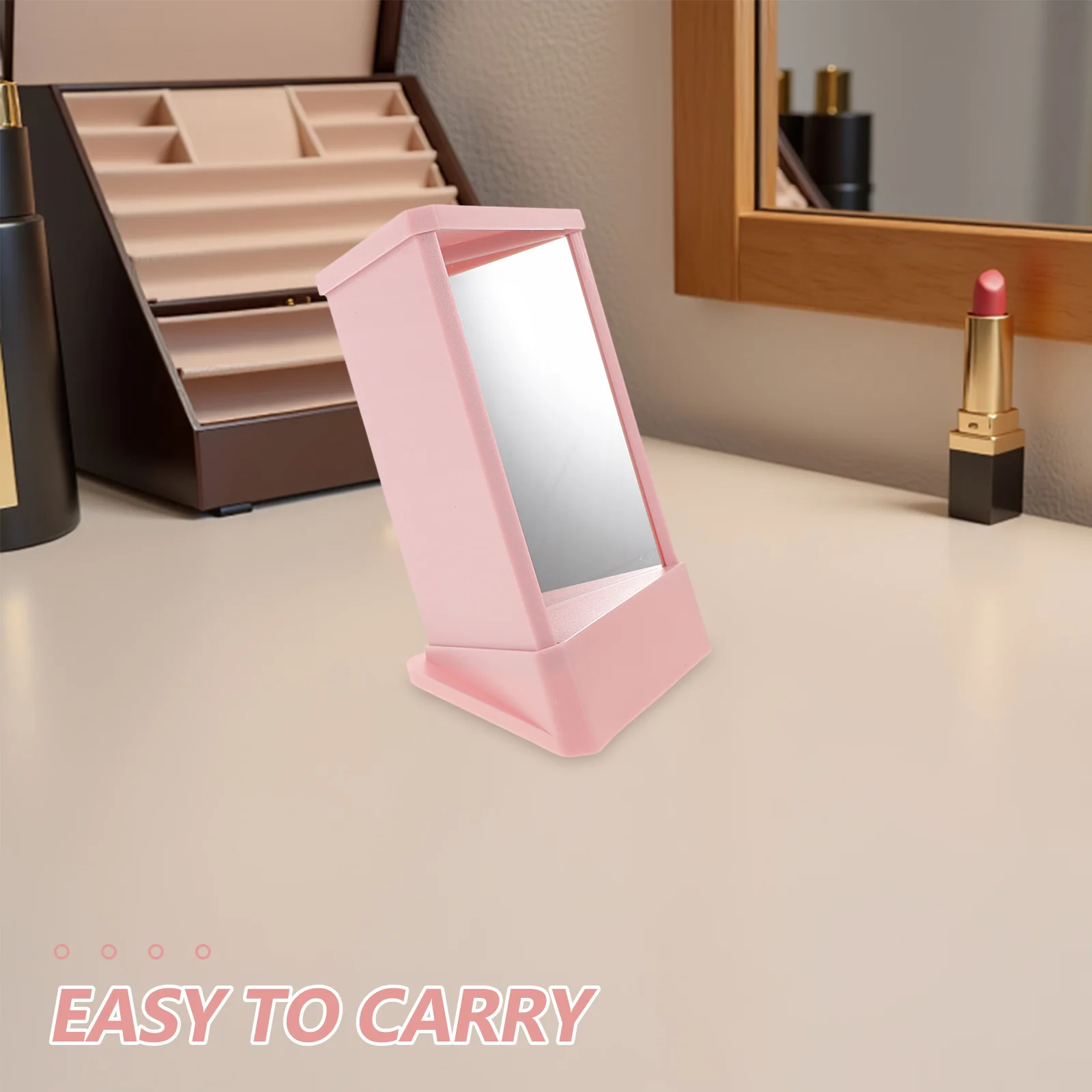 True Reflection Nicht umkehrbarer Spiegel, rosa, Präzisionsglas, Make-up-Waschtisch, Schönheit, Desktop, Reise, Tischhalterung, umgekehrter Spiegel