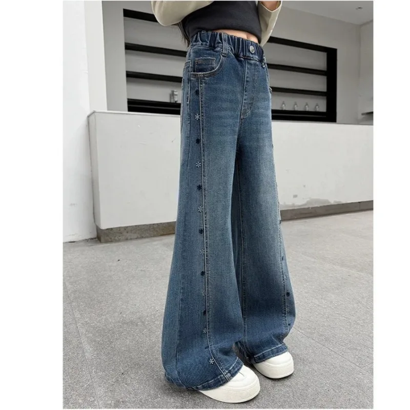 Mädchen-Schlaghosen UNITIM Herbst 4-14 Jahre Kinder-Jeans Skinny Freizeithosen für junge Mädchen und Teenager Mädchen Denim-Hosen – Detail 3