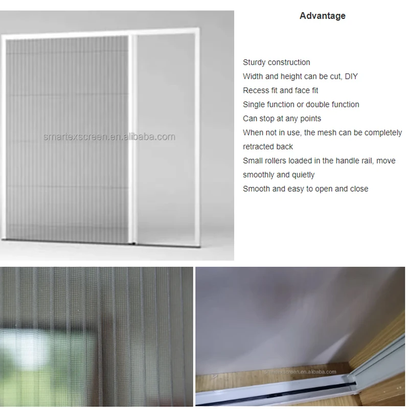 Retractable Anti-Insect Horizontal Open Fly Screen Door With Pleated Mesh Anti-Mosquito Net & Folding Design