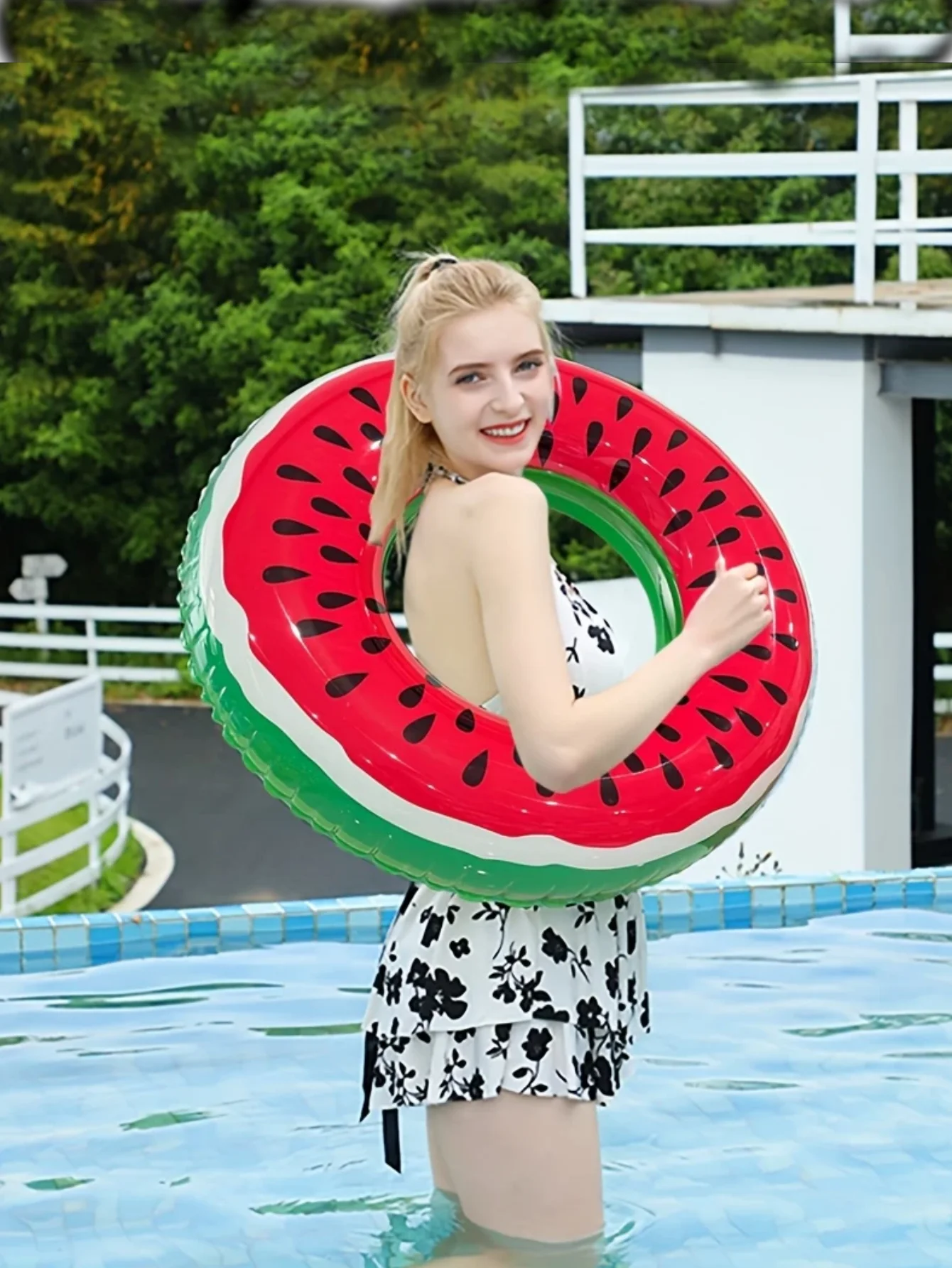 1 pieza de fruta inflable-anillo de natación de sandía, anillo flotante de PVC grueso, flotador de piscina con forma de fruta bonita, para tomar fotos