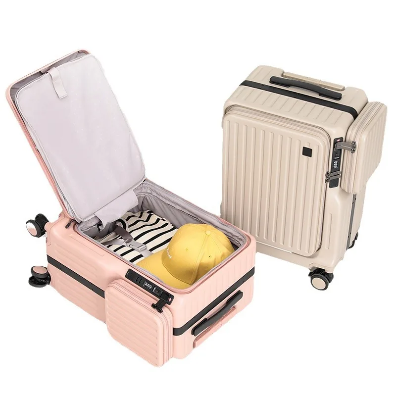 DOIAESKV double-opening suitcase front open cover 20-inch boarding case anti-drop zipper case multi-functional trolley case