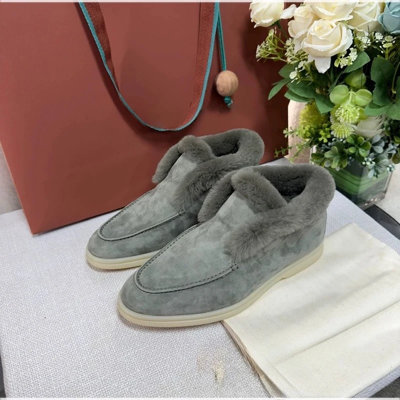 أحذية ثلج دافئة من الصوف الجلدي الحقيقي، فرو مدمج مع أحذية قصيرة من الصوف، أحذية مسطحة القاع، أحذية نسائية متعددة الاستخدامات #1