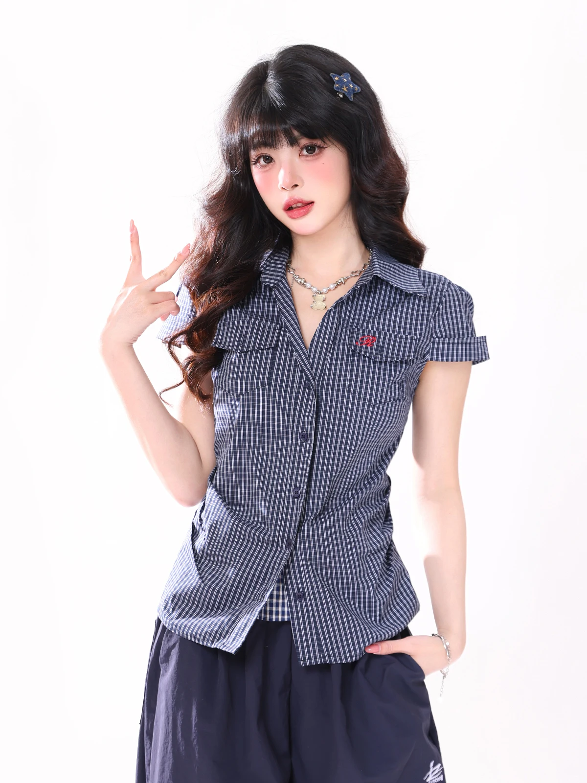 

Женская летняя рубашка ENJOG в американском стиле с коротким рукавом, приталенная, с эффектом утяжки на талии, повседневный стиль