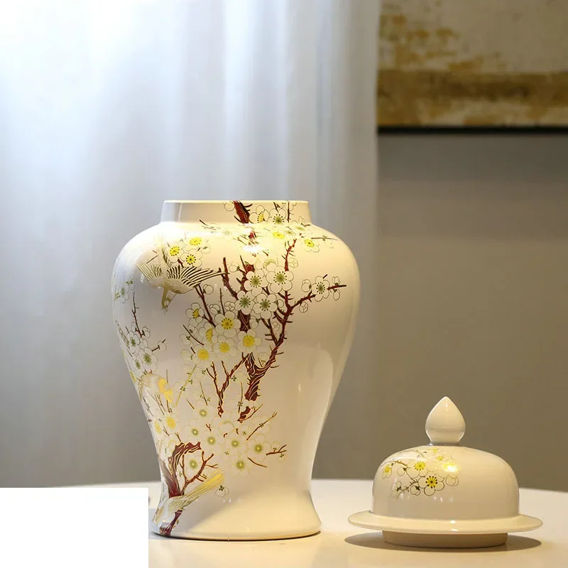 Antique White Flower Table Vase, Ceramic Temple Jar, Chinese Ming Style, Porcelain Artwork, Hand Made, Office, Study Flowers