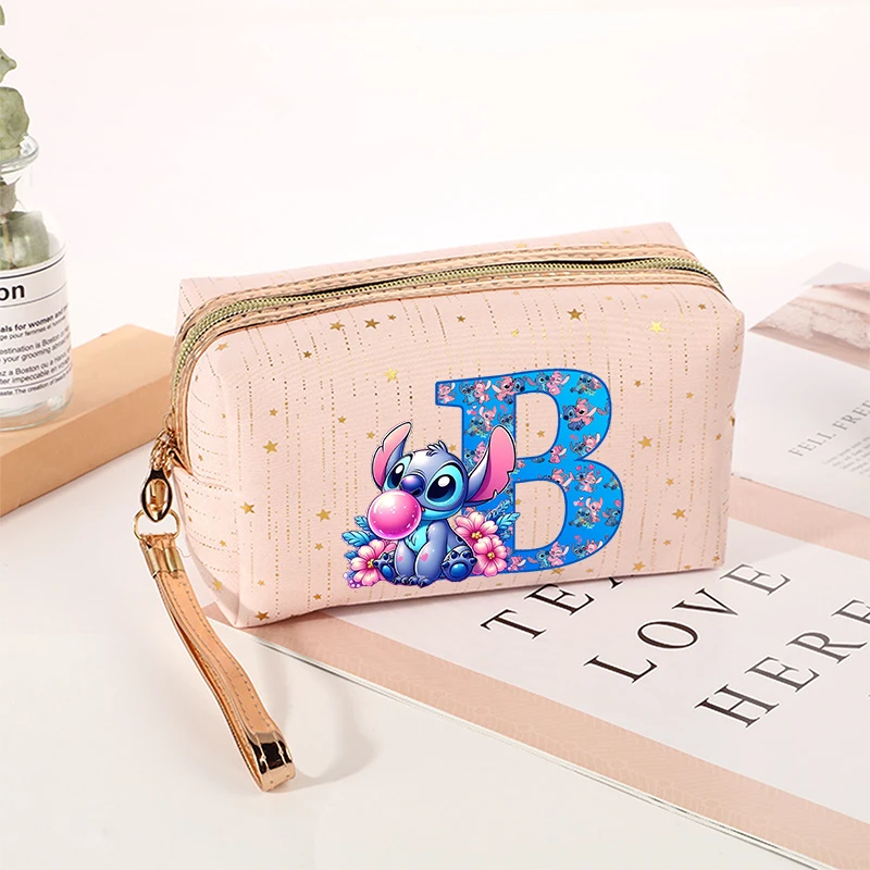 Stitch Disney Women Girls Fashion Cosmetic Bag Cartoon Anime Letter Printing Makeup Pouch Students Portable Case Birthday Gifts