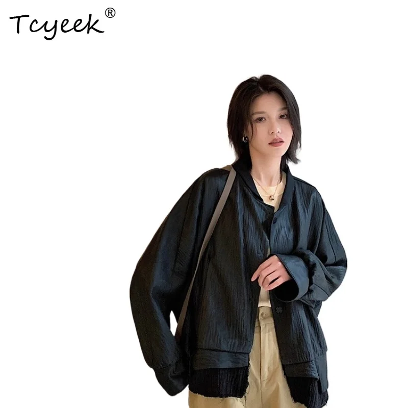 Tcyeek véritable peau De mouton printemps automne à la mode col montant noir femmes veste en cuir véritable Jaqueta De Couro légítimo Feminina