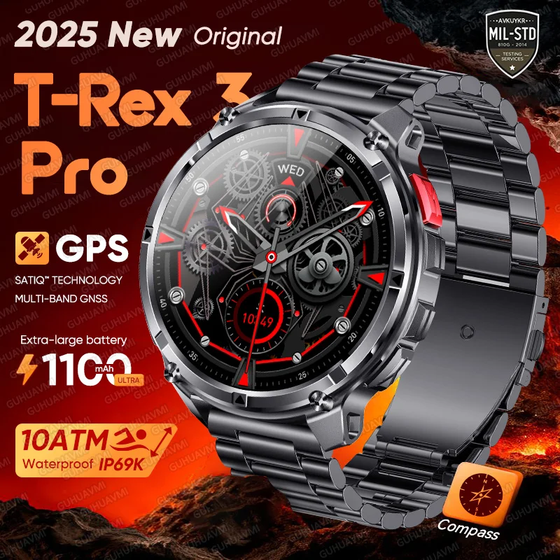 

New T-Rex3 Ultra 1100mAh Battery Military Smart Watch HD AMOLED GPS Compass 5ATM Waterproof Sport tracker fitness Outdoors Watch